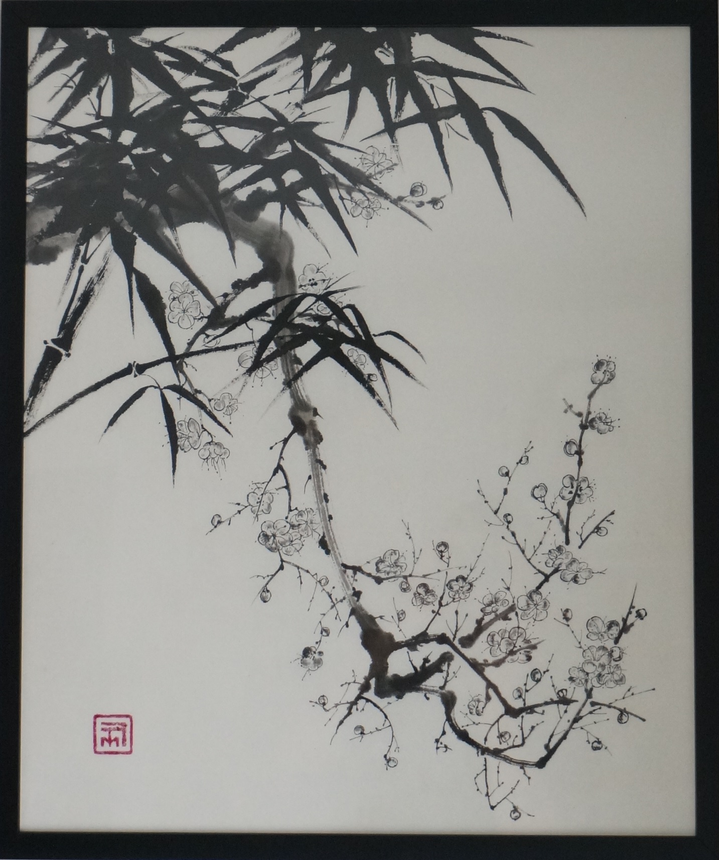 Prunus à l'abri des bambous 50x60